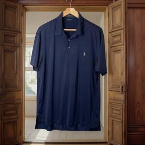 Polo Ralph Lauren Shirt size L navy blue,grey pony,performance style golf shirt